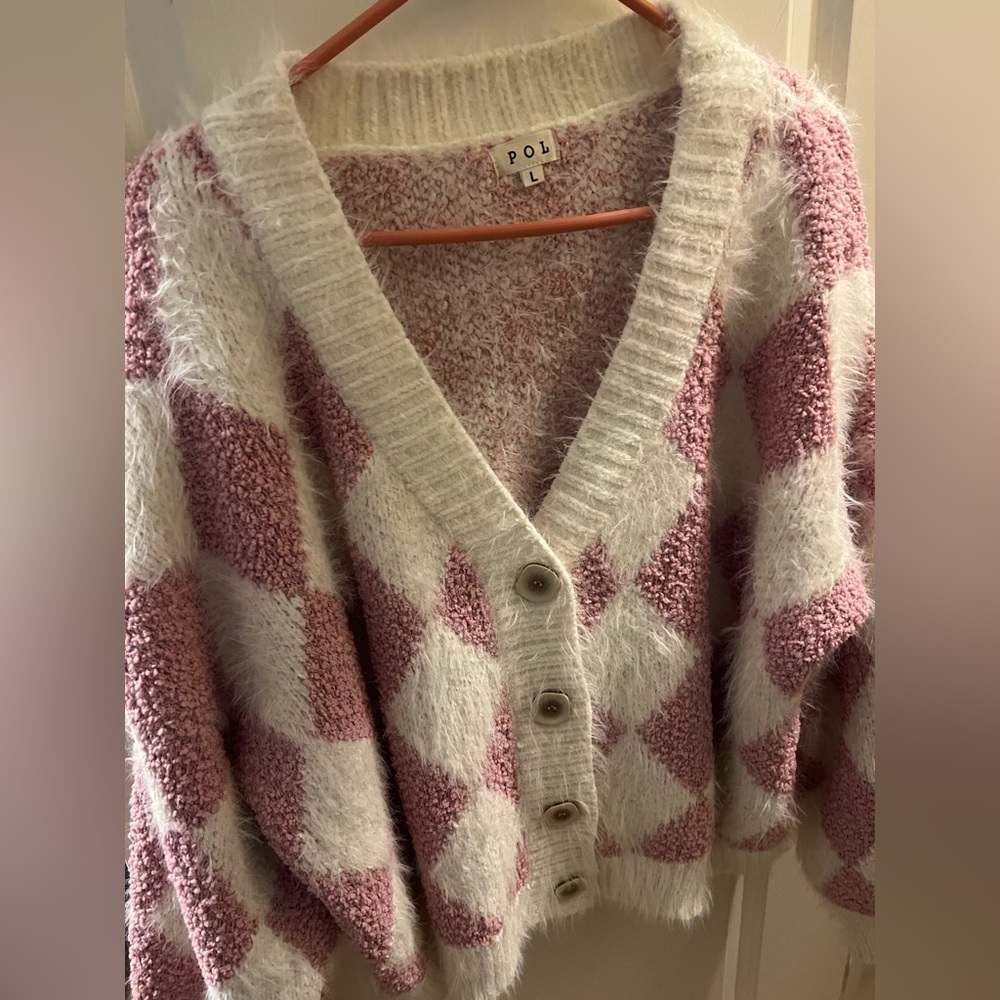 POL Soft Cream and Pink Cardigan